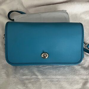 Coach Turnlock Small Crossbody Azure Blue Glove Tanned Leather Silver Hardware